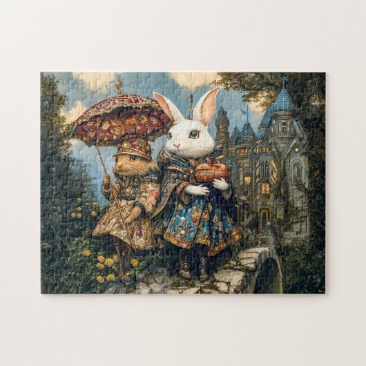 城橋に兎が二頭、ファンタジー場 ジグソーパズル (横)