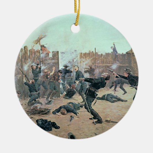 城砦の防御: インディアンは米国の騎兵隊を攻撃します セラミックオーナメント (正面)