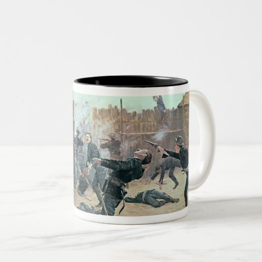 城砦の防御: インディアンは米国の騎兵隊を攻撃します ツートーンマグカップ (正面右)
