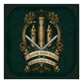 「城紋章」カスタマイズ可能な中世の柱 ポスター