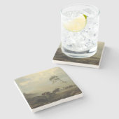 城跡と馬の乗り手のある風景 ストーンコースター (横)