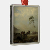 城跡と馬の乗り手のある風景 メタルオーナメント (右)