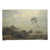 城跡と馬の乗り手のある風景 枕カバー (正面右)