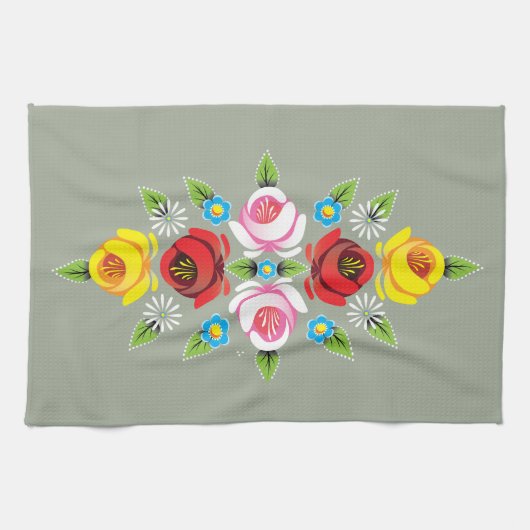 城-伝統的な運河の民芸 キッチンタオル (横)