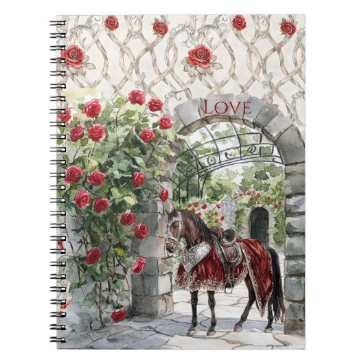 城 赤 ロイヤル ロマンティック 薔薇 馬 ノートブック (正面)