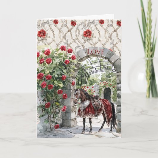 城 赤 王室 ロマンティック 薔薇 馬 カード (正面)