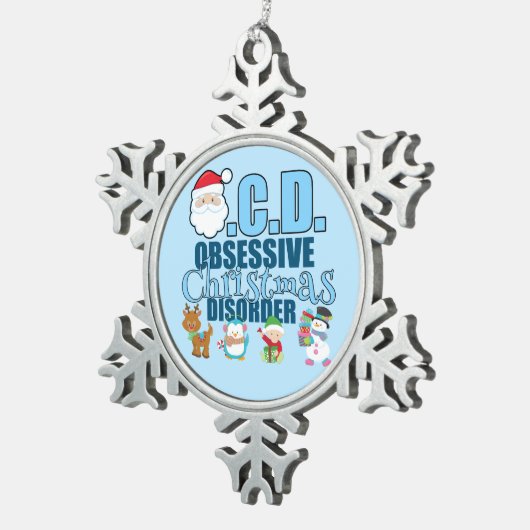 執拗なクリスマスの無秩序(青い) スノーフレークピューターオーナメント (右)