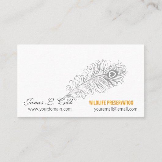 執筆ペンのクラシックなスケッチの孔雀の羽 名刺 (正面)