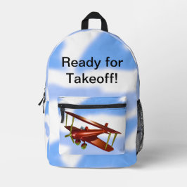 基地で離陸する赤い飛行機の準備 プリントバックパック