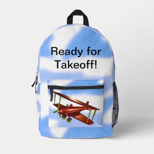基地で離陸する赤い飛行機の準備 プリントバックパック (正面)