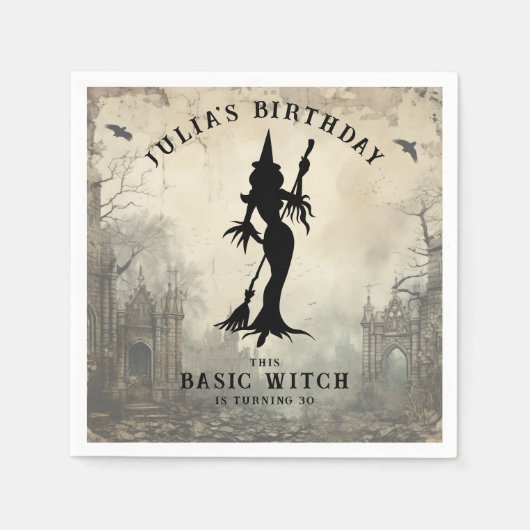 基本ウィッチモダン女性ハロウィーン スタンダードカクテルナプキン (正面)