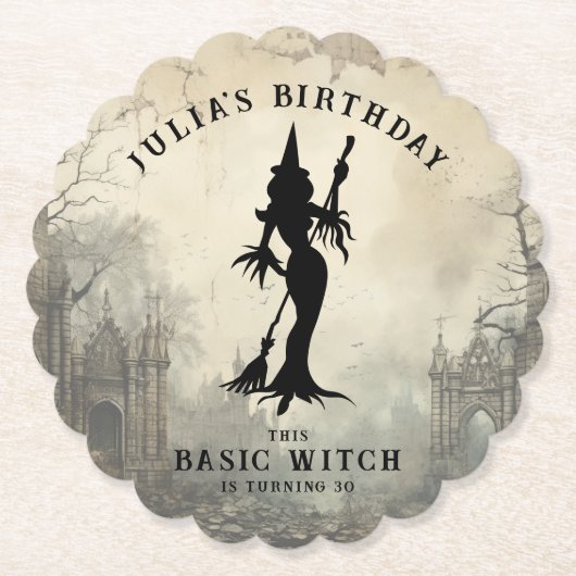 基本ウィッチモダン女性ハロウィーン ペーパーコースター (正面)
