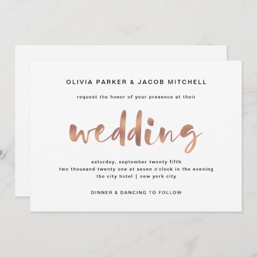 基本エレガントバラ結婚金ゴールド 招待状 (正面/裏面)