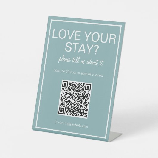 基本ティール（緑がかった色）モダンQRコードレビューテーブル記号 台座サイン (正面)