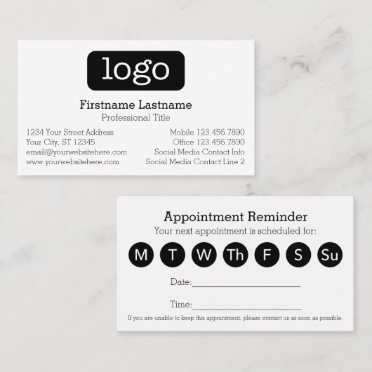 基本ビジネスデザインロゴ7日間スケジュール 予約カード (正面/裏面)