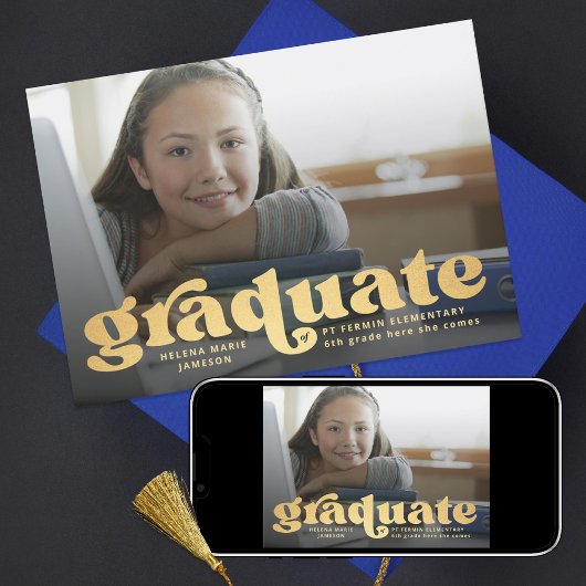 基本レトロ金ゴールド写真の発表 招待状