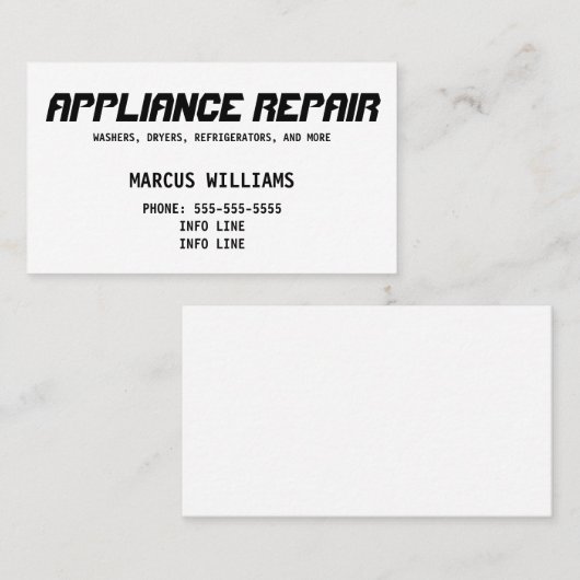 基本的なアプライアンスの修復 名刺 (正面/裏面)