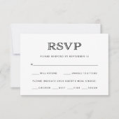 基本的なエレガントな白黒結婚式の食事の選択 出欠カード (正面)