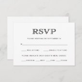 基本的なエレガントな白黒結婚式の食事の選択 出欠カード (正面/裏面)