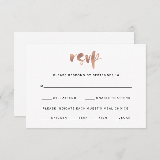 基本的なエレガントフェイクバラ金ゴールド結婚の食事の選択 出欠カード (正面/裏面)