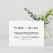 基本的なエレガント白黒のキャンセル 案内状 (スタンド正面)