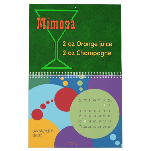 基本的なカクテルの12か月 カレンダー (1月 2027)