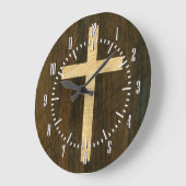 基本的なキリスト教の十字の木のベニヤのかえでのシタン ラージ壁時計 (傾斜)