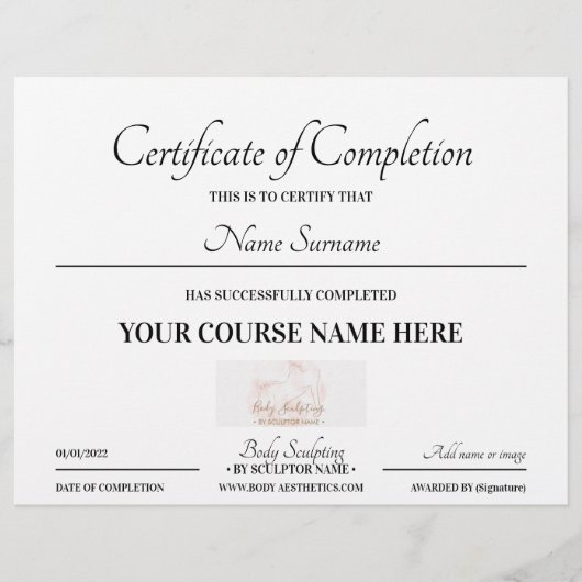 基本的なコース修了証明書 (正面)