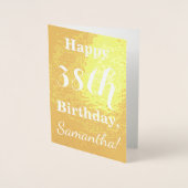 基本的なゴールドフォイル「HAPPY 38th BIRTHDAY」; 名前変更可能 箔カード (正面)