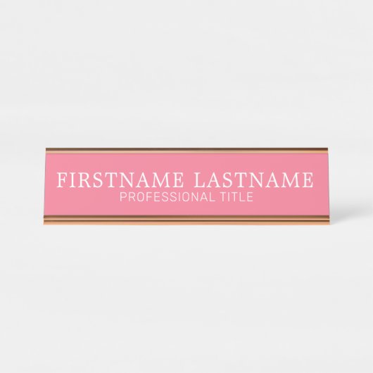 基本的なピンクの白伝統的色の名前とタイトル デスクネームプレート (正面)