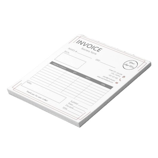 基本的なホワイトブラウンとロゴの小規模企業の請求書 ノートパッド (回転)