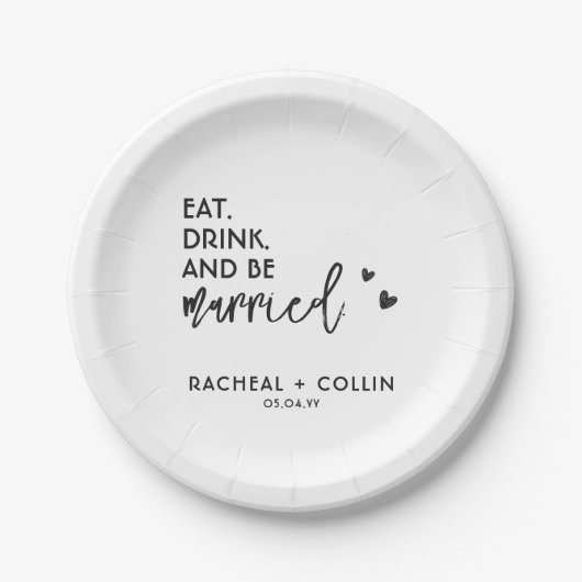 基本的なミニマルな白黒の書道ハート ペーパープレート (正面)