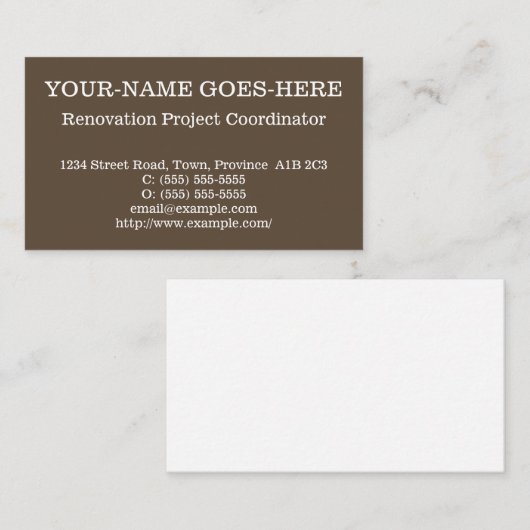 基本的なリノベーションプロジェクトコーディネーターのプロファイルカード 名刺 (正面/裏面)