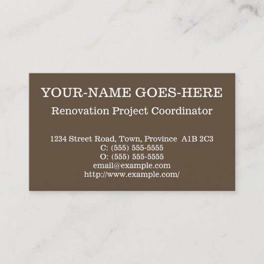 基本的なリノベーションプロジェクトコーディネーターのプロファイルカード 名刺 (正面)