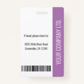 基本的な会社のロゴフォトパープル従業員のセキュリティ バッジ (裏面)