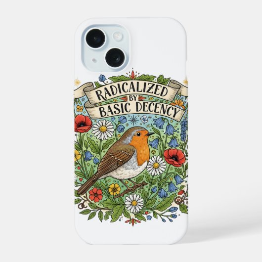 基本的な善良さに目覚めた鳥の美学アート iPhone 15ケース (裏面)