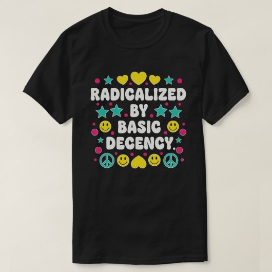基本的な善良さに目覚めた カラフルなレトロピース Tシャツ (デザイン正面)
