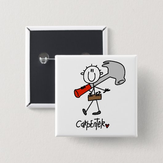 基本的な棒の姿の大工のTシャツおよびギフト 缶バッジ (正面&裏面)