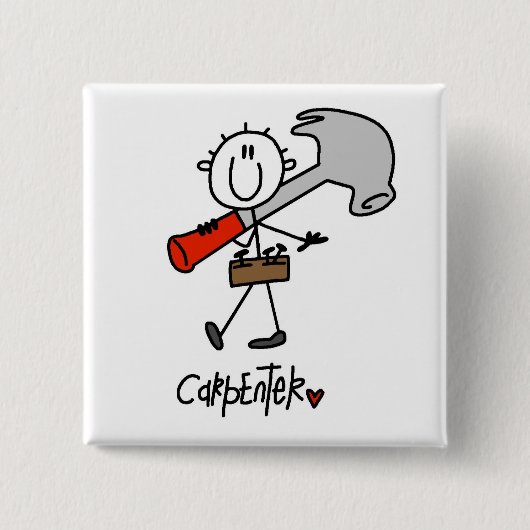 基本的な棒の姿の大工のTシャツおよびギフト 缶バッジ (正面)