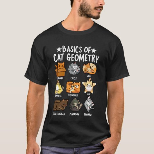 基本的な猫の幾何学 楽しい猫の飼い主 数学学校 Tシャツ (正面)