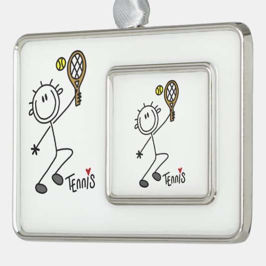 基本的な男性スティックフィギュアテニス選手 シルバープレートフレームオーナメント (左)