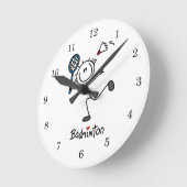 基本的な男性スティック図バドミントン ラウンド壁時計 (傾斜)