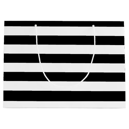 基本的な白黒の水平方向のストライプ ラージペーパーバッグ (正面)