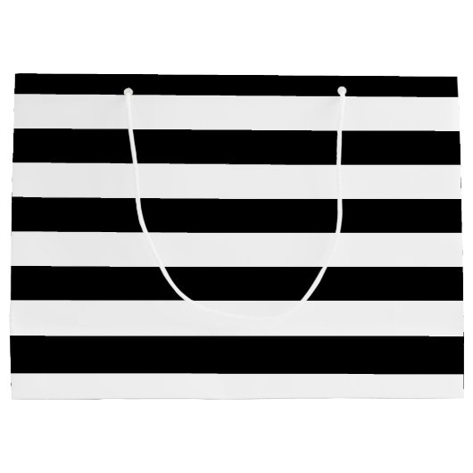 基本的な白黒の水平方向のストライプ ラージペーパーバッグ (裏面)
