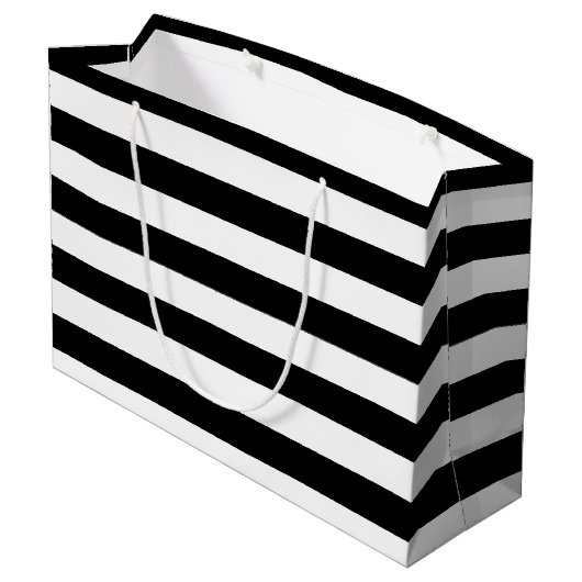 基本的な白黒の水平方向のストライプ ラージペーパーバッグ (裏面アングル)