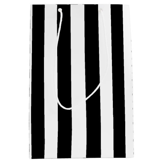 基本的な白黒の縦ストライプ列 ミディアムペーパーバッグ (正面)