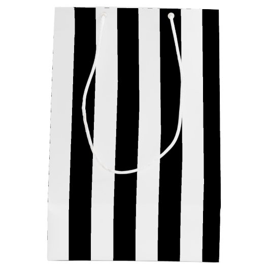 基本的な白黒の縦ストライプ列 ミディアムペーパーバッグ (裏面)