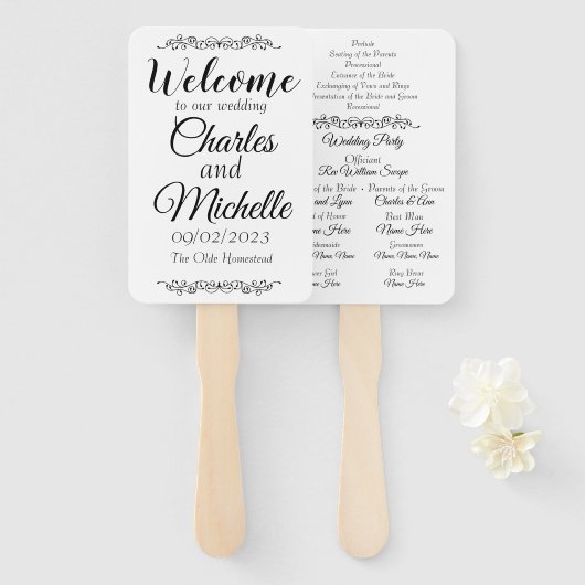 基本的な空白の結婚式 プログラムファン ハンドファン (正面&裏面)