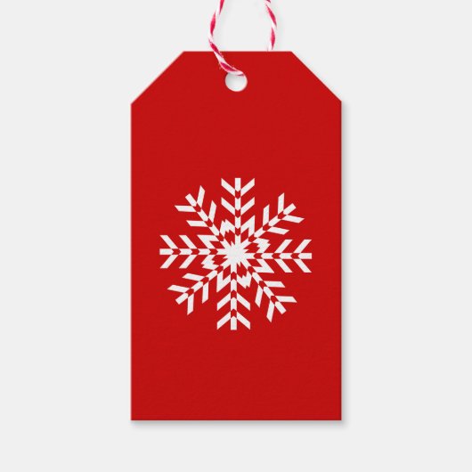 基本的な赤と白のスノーフレーク ギフトタグ (正面)