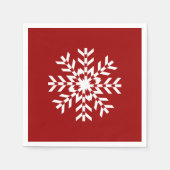 基本的な赤と白スノーフレーク・スキーシーズン スタンダードカクテルナプキン (正面)